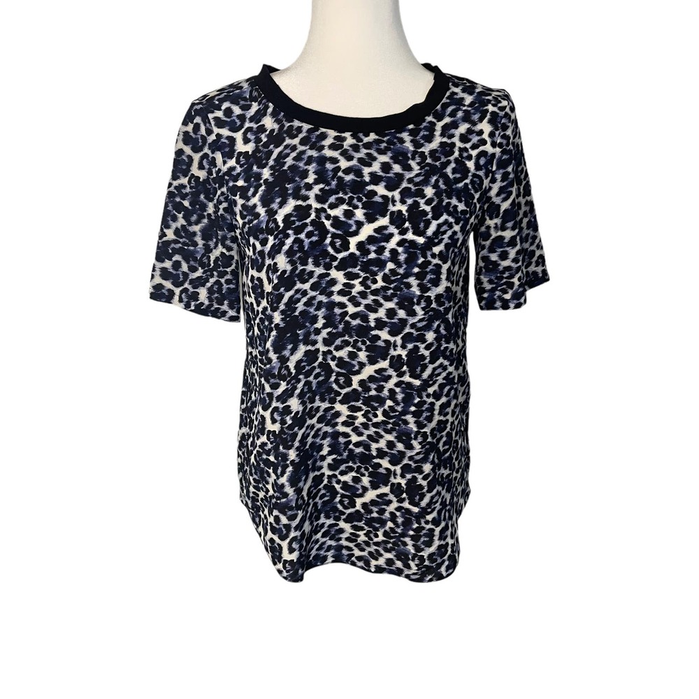 Rebecca Taylor 100% silk short sleeve leopard print shirt